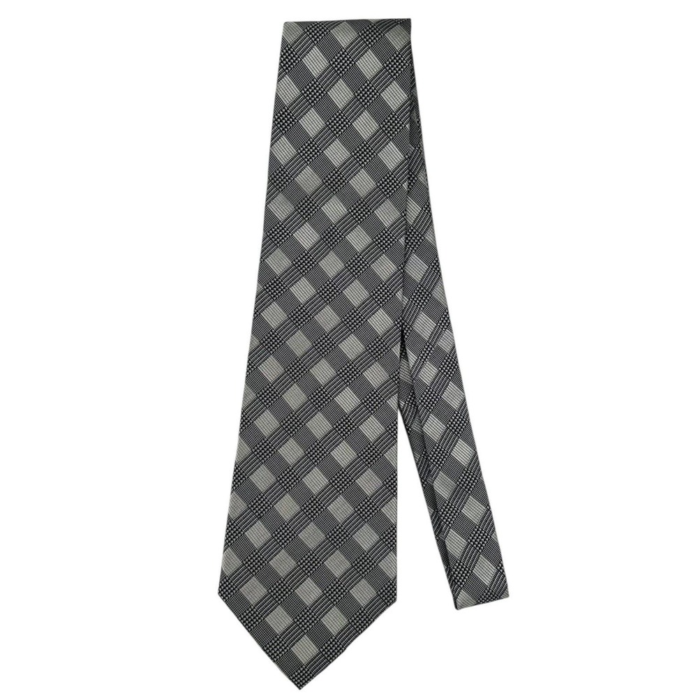 Vintage Zinc Men's 100% Silk Tie Black Gray Plaid Check Necktie - Picture 4 of 11